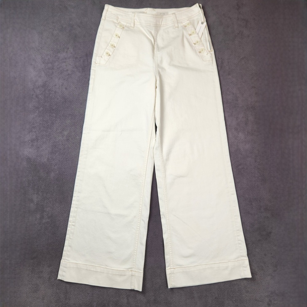 Pilcro Anthropologie Sailor Wide Leg Pants Womens 31 Cream Button Front Size Zip